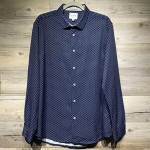 C-LAB NYC Slim Fit Shirt Button-Up 4-Way Stretch Men's XL  17.5 Blue Geometric